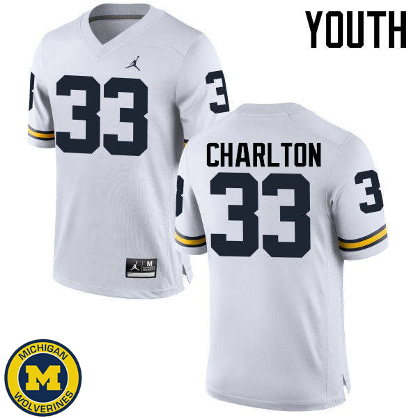 Youth Michigan Wolverines #33 Taco Charlton White Player Football Jersey